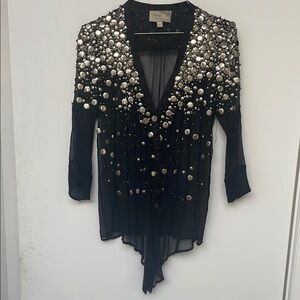 Elizabeth and James Black Asymmetrical Embellished Blouse